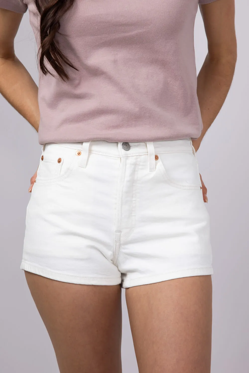 Levi’s 501 Original Blank Spot Denim Shorts for Women in White | 56327-0476 sold by Glik’s