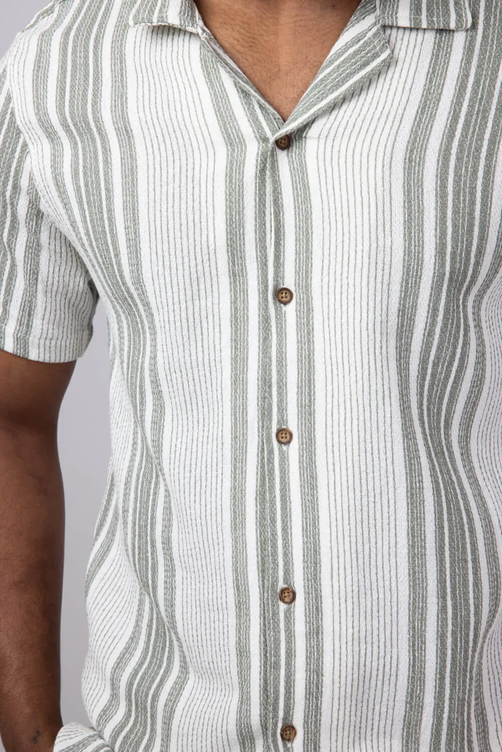 Vertical Stripe Woven Button Up Shirt for Men in Green | 6WV1510M-SEASPRAY sold by Glik’s product image thumbnail 3
