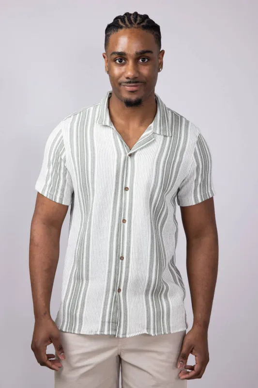 Vertical Stripe Woven Button Up Shirt for Men in Green | 6WV1510M-SEASPRAY sold by Glik’s