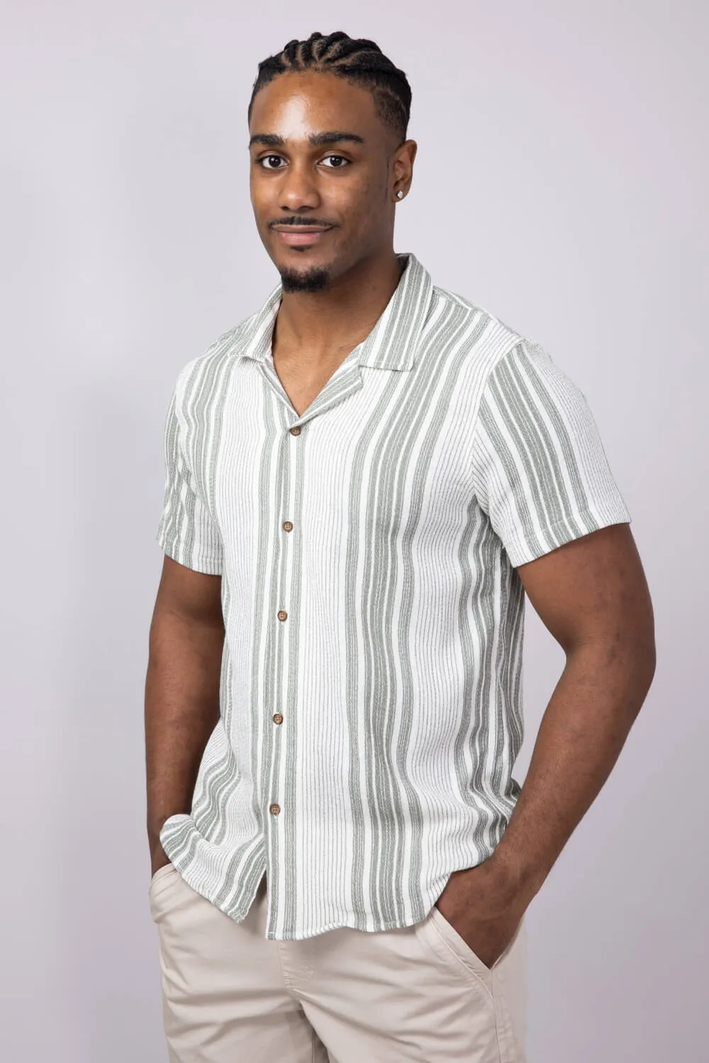 Vertical Stripe Woven Button Up Shirt for Men in Green | 6WV1510M-SEASPRAY sold by Glik’s product image thumbnail 4