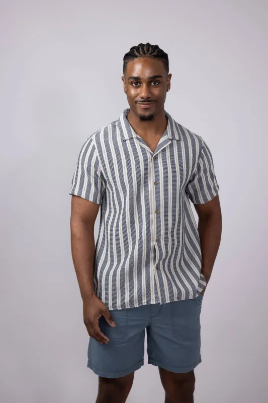 Vertical Stripe Woven Button Up Shirt for Men in Navy | 6WV7262M-NAVY sold by Glik’s