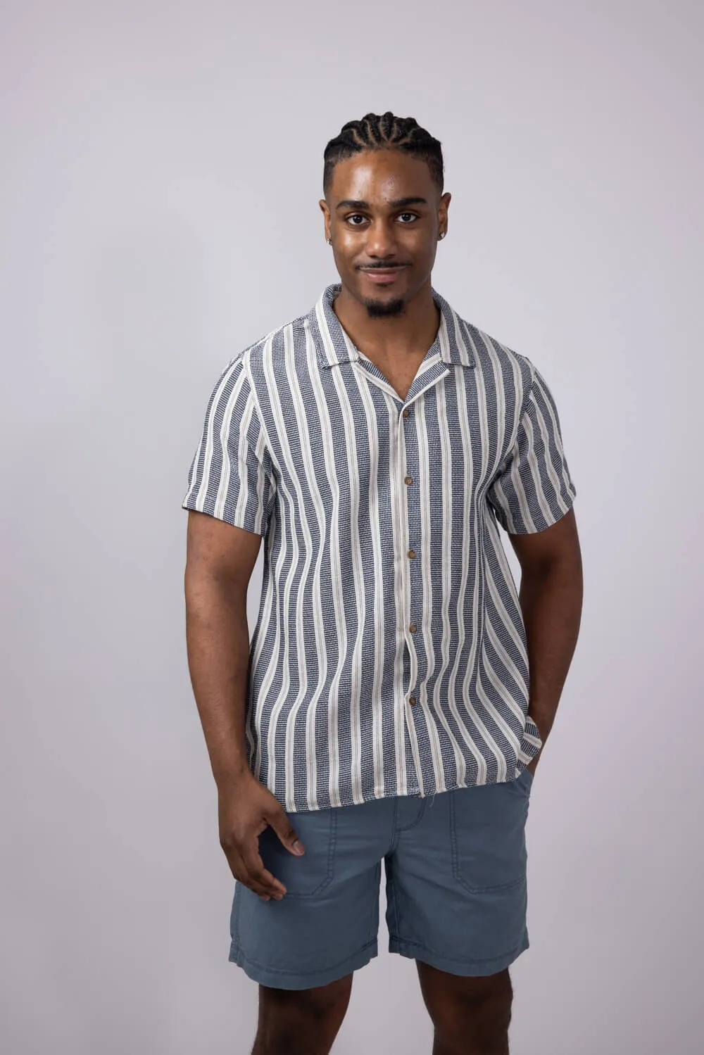 Vertical Stripe Woven Button Up Shirt for Men in Navy | 6WV7262M-NAVY sold by Glik’s
