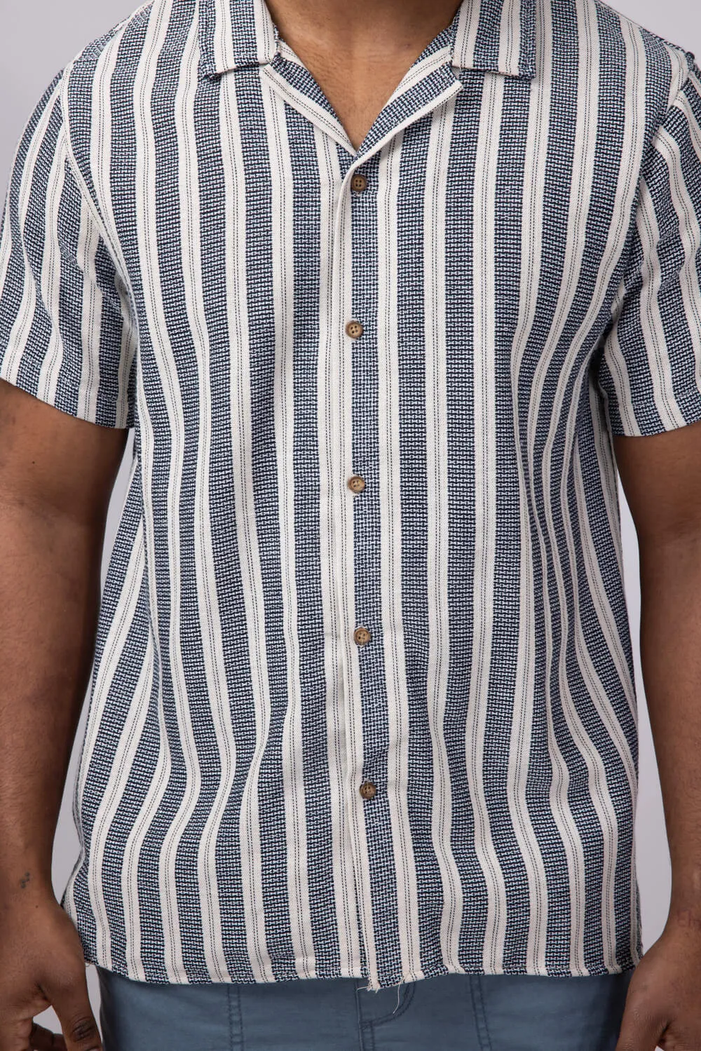 Vertical Stripe Woven Button Up Shirt for Men in Navy | 6WV7262M-NAVY sold by Glik’s product image thumbnail 3