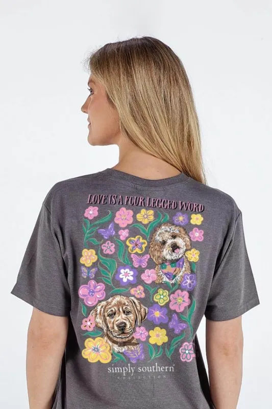 Simply Southern Four Legged T-shirt for Women in Iron Heather Grey | SS-FOUR-IRONHTHR sold by Glik’s