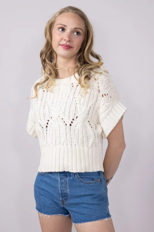 Knit Short Sleeve Sweater for Women in Cream | W1124-CREAM sold by Glik’s