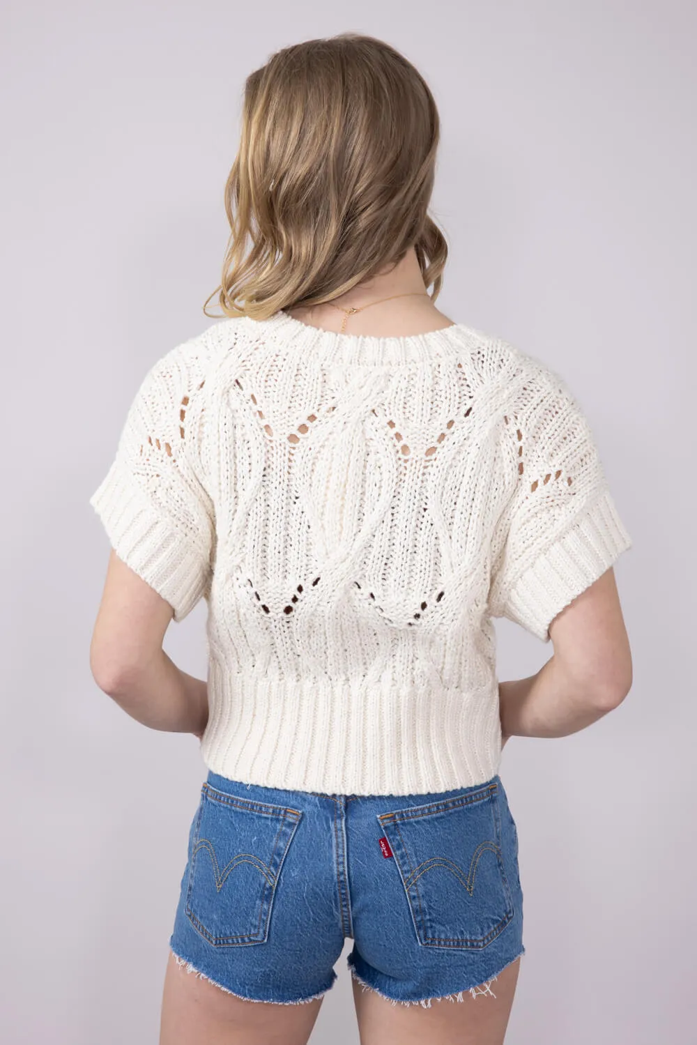 Knit Short Sleeve Sweater for Women in Cream | W1124-CREAM sold by Glik’s product image thumbnail 2