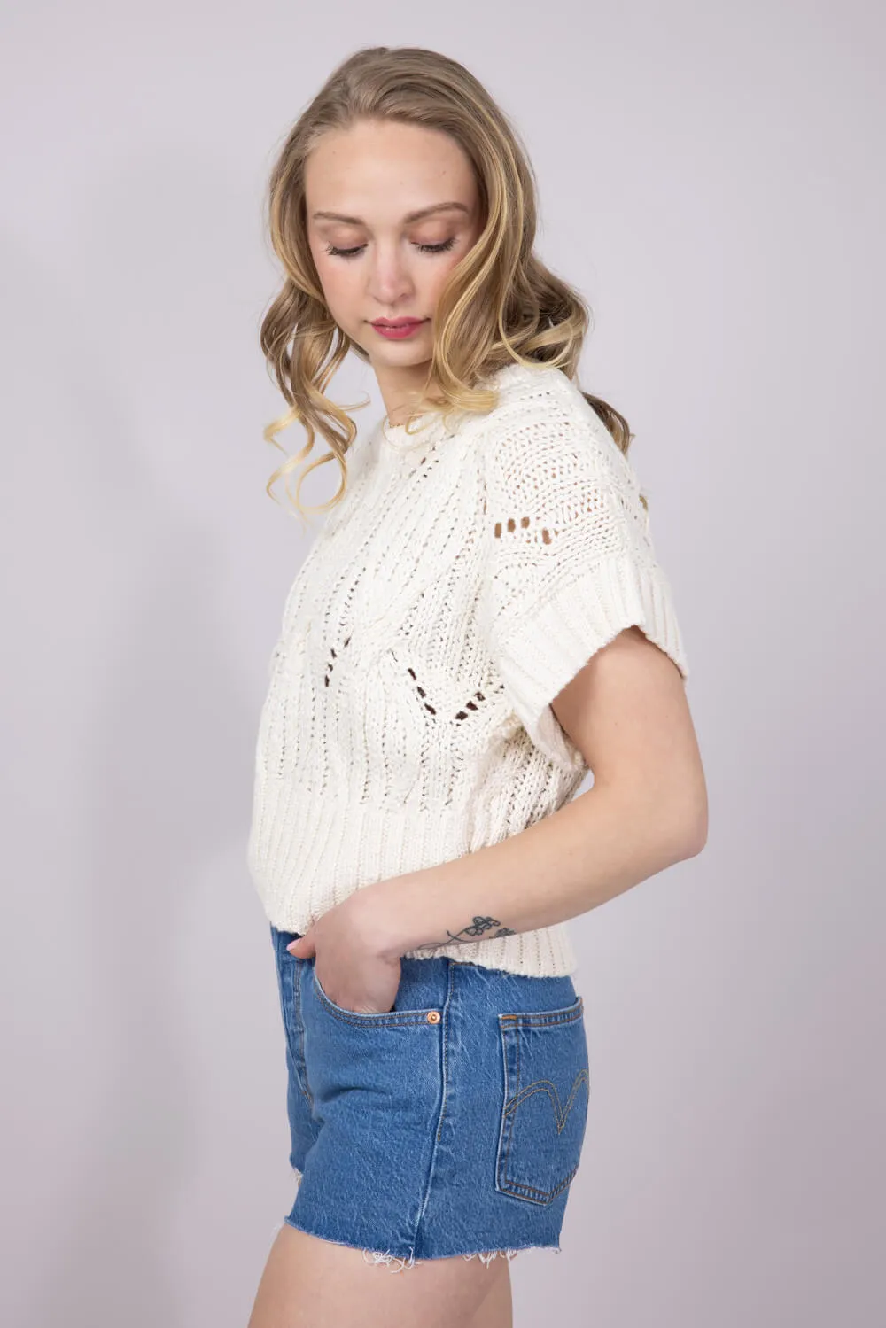 Knit Short Sleeve Sweater for Women in Cream | W1124-CREAM sold by Glik’s product image thumbnail 4