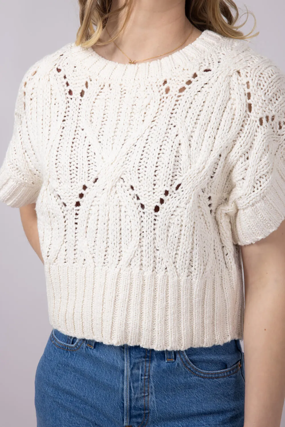 Knit Short Sleeve Sweater for Women in Cream | W1124-CREAM sold by Glik’s product image thumbnail 3