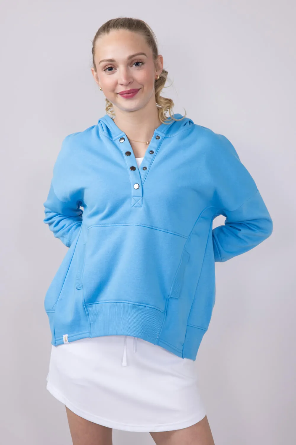 Simply Southern Oversized ½ Snap Hoodie for Women in Blue | PP-0125-HD-SNAP-CYAN sold by Glik’s