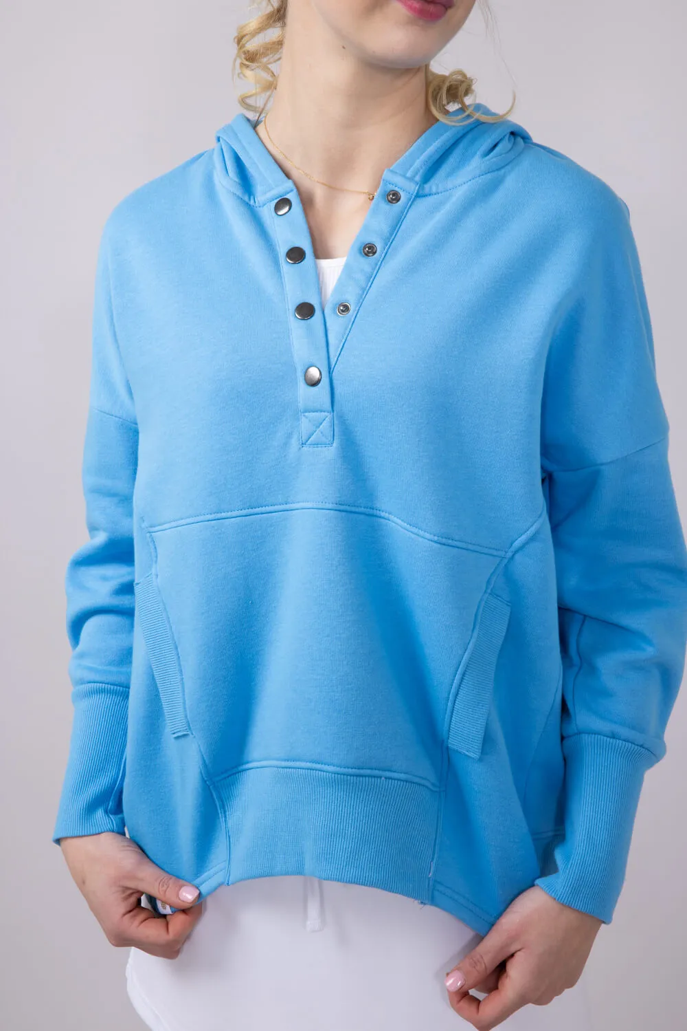 Simply Southern Oversized ½ Snap Hoodie for Women in Blue | PP-0125-HD-SNAP-CYAN sold by Glik’s product image thumbnail 3