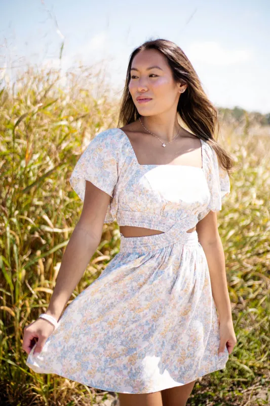 Cutout Floral Dress for Women in Blue Floral | FD1014G-BLUEFLORAL sold by Glik’s