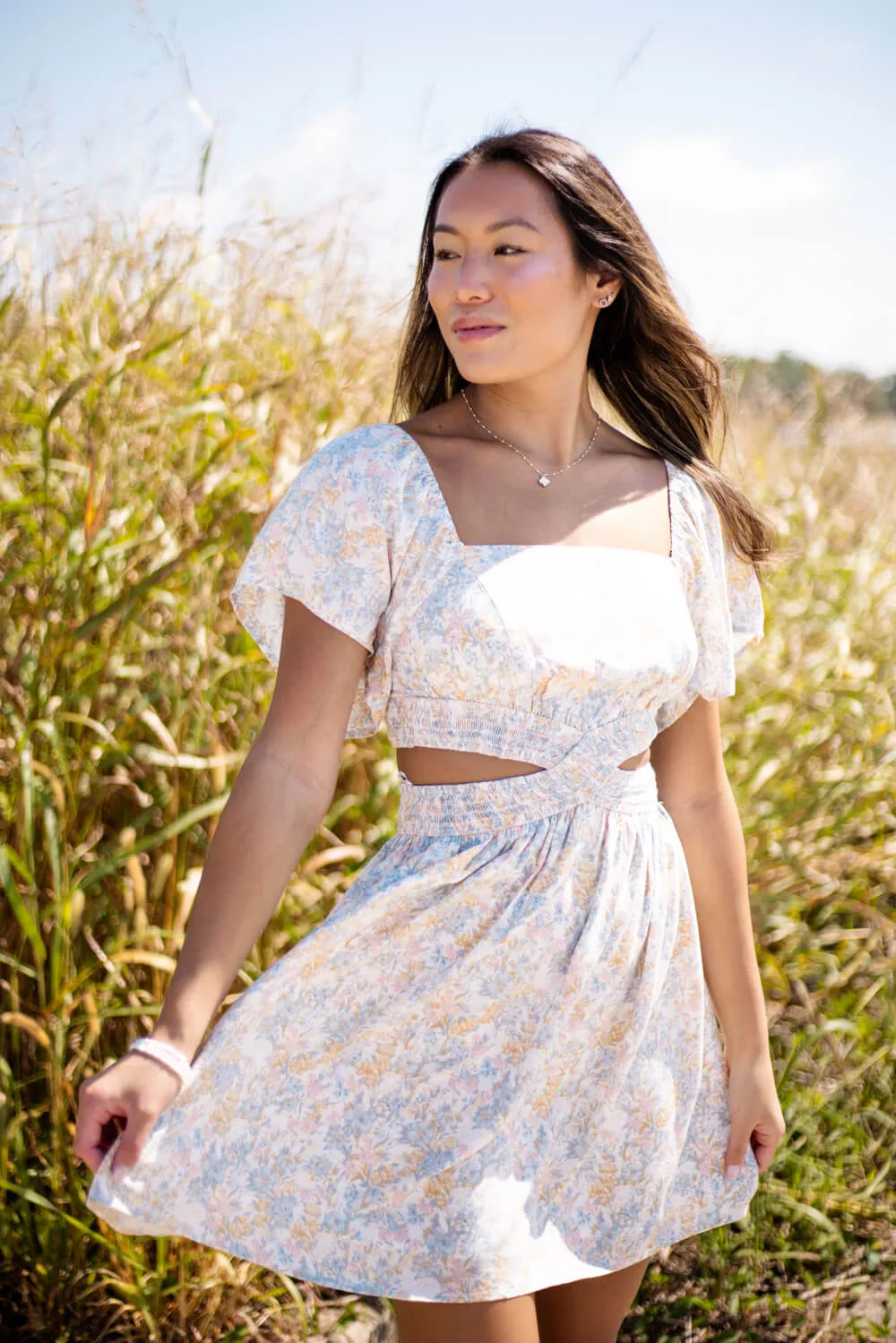 Cutout Floral Dress for Women in Blue Floral | FD1014G-BLUEFLORAL sold by Glik’s