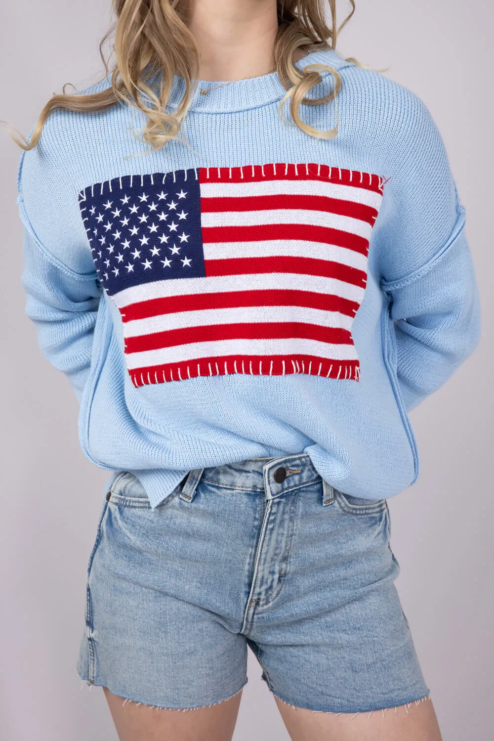 Simply Southern USA Sweater for Women in Light Blue | PP-0125-SWTR-USA-SURF sold by Glik’s product image thumbnail 3