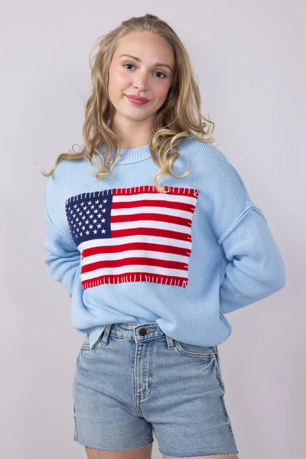 Simply Southern USA Sweater for Women in Light Blue | PP-0125-SWTR-USA-SURF sold by Glik’s