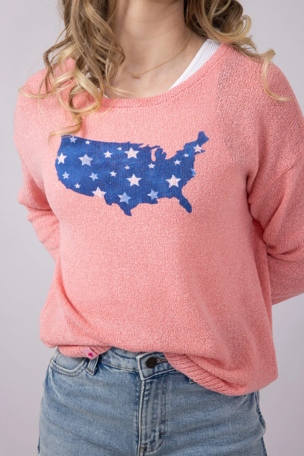 Simply Southern America Sunset Sweater for Women in Coral | PP-0125-SWTR-SUNSET-AMERICA sold by Glik’s product image thumbnail 3