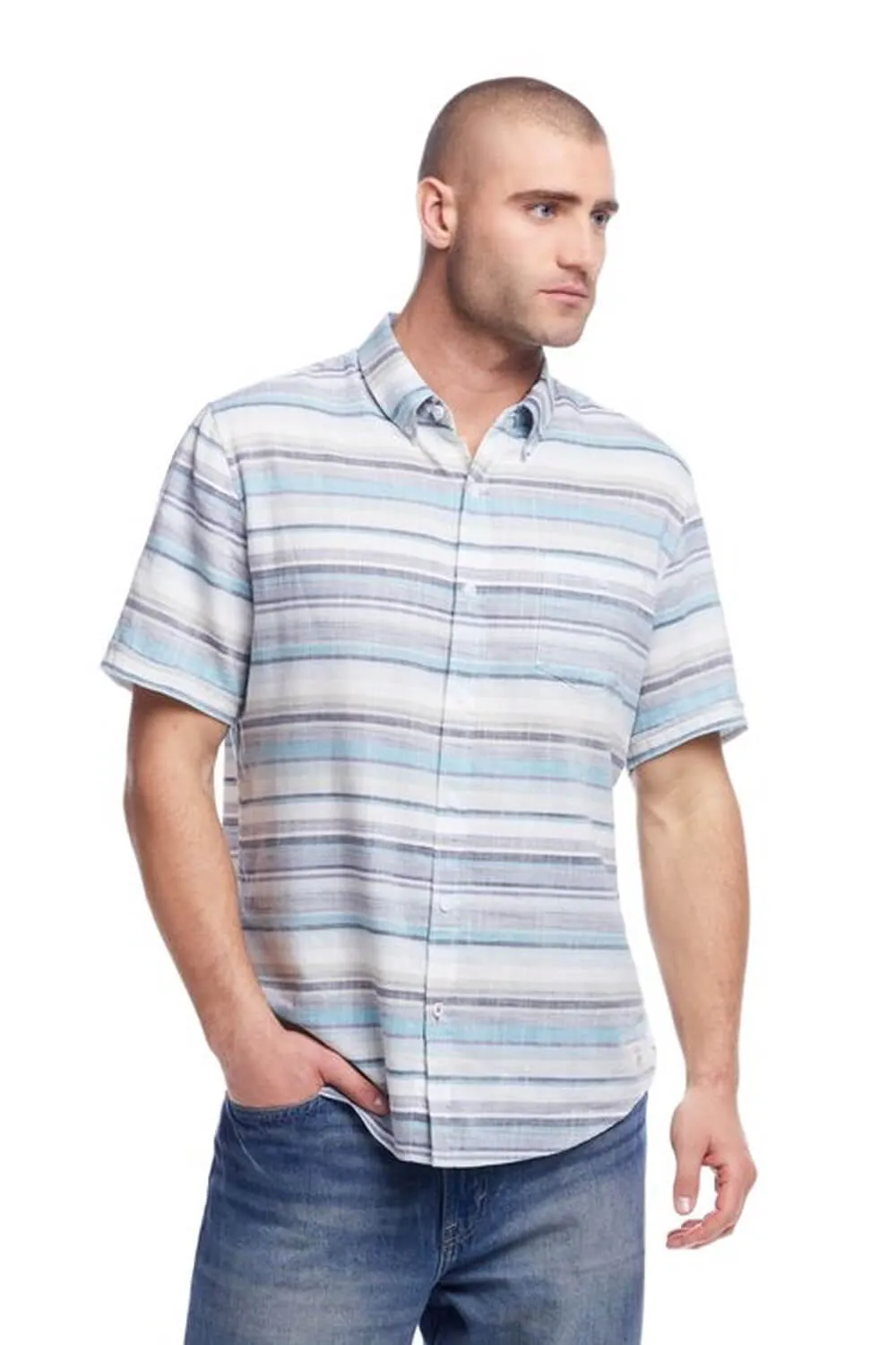 Weatherproof Vintage Striped Country Twill Button Up Shirt for Men in Sea Blue | S2584285GK-SEA BLUE sold by Glik’s product image thumbnail 2