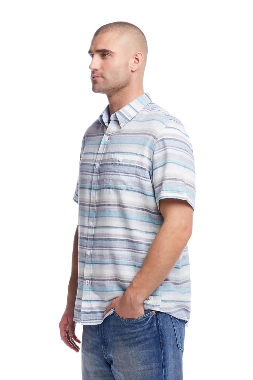 Weatherproof Vintage Striped Country Twill Button Up Shirt for Men in Sea Blue | S2584285GK-SEA BLUE sold by Glik’s product image thumbnail 4