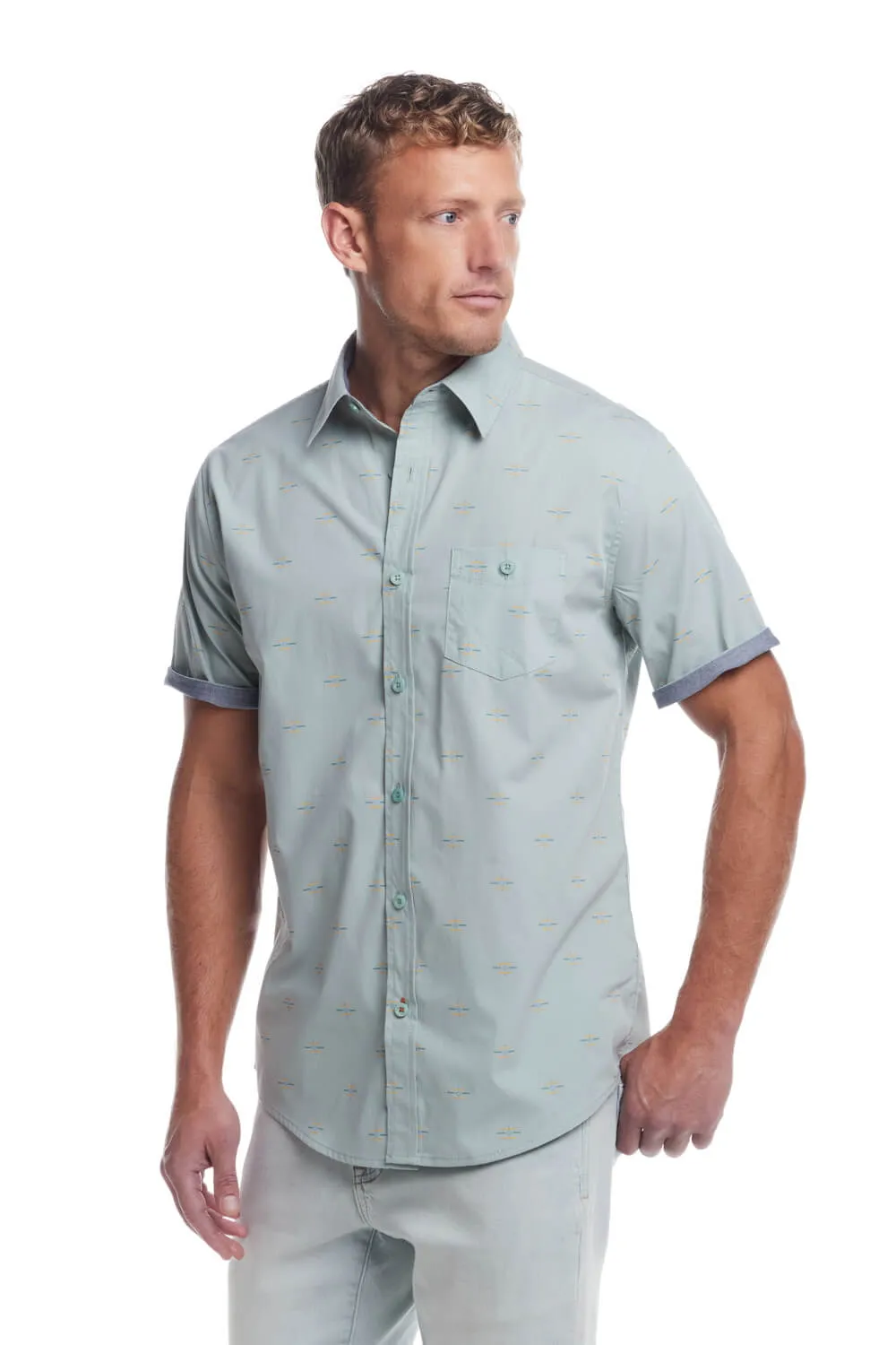 Weatherproof Vintage Cotton Poplin Button Up Shirt for Men in Teal Mist | S2584244GK-TEAL MIST sold by Glik’s product image thumbnail 2