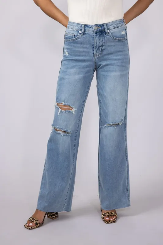 Judy Blue Mid Rise Ripped Wide Leg Jeans for Women | 88933REG sold by Glik’s