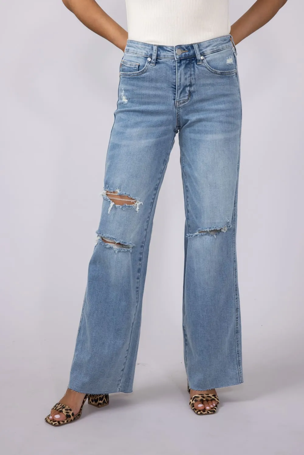 Judy Blue Mid Rise Ripped Wide Leg Jeans for Women | 88933REG sold by Glik’s