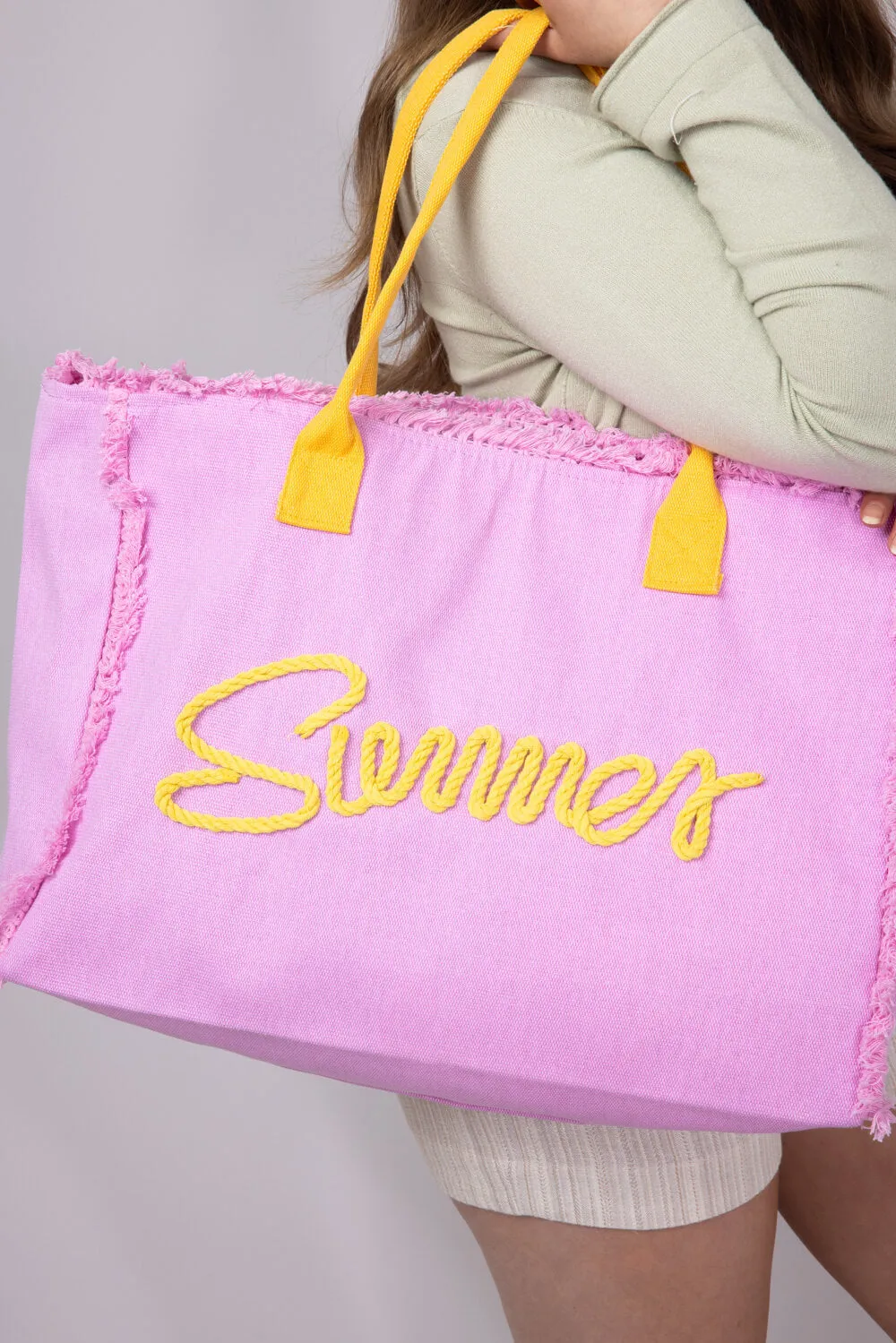 Summer Rope Canvas Tote Bag in Pink | BG0204-PU sold by Glik’s