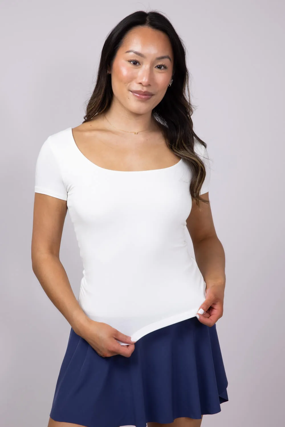 Seamless Double Layer Knit T-Shirt for Women in White | T30991-IVORY sold by Glik’s