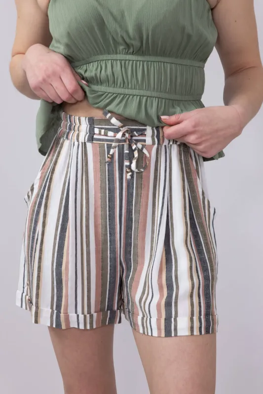 Tie Waist Striped Shorts for Women in Multi | BS695W975 sold by Glik’s