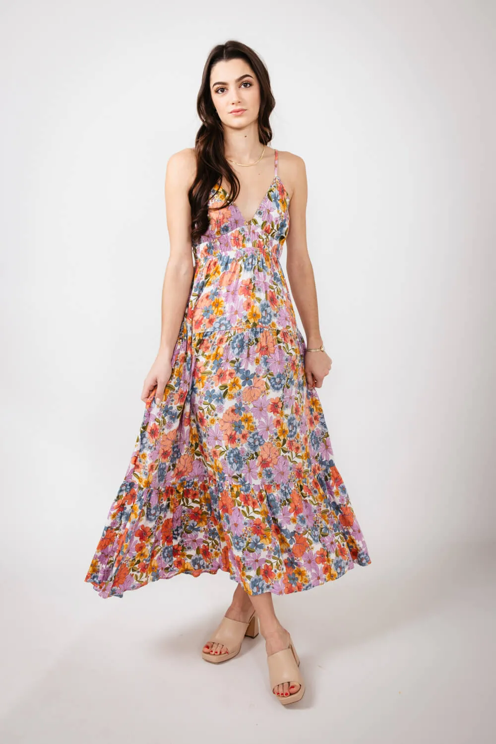 Open Back Floral Maxi Dress for Women in Ivory | F4F72-A855-IVORY sold by Glik’s product image thumbnail 3