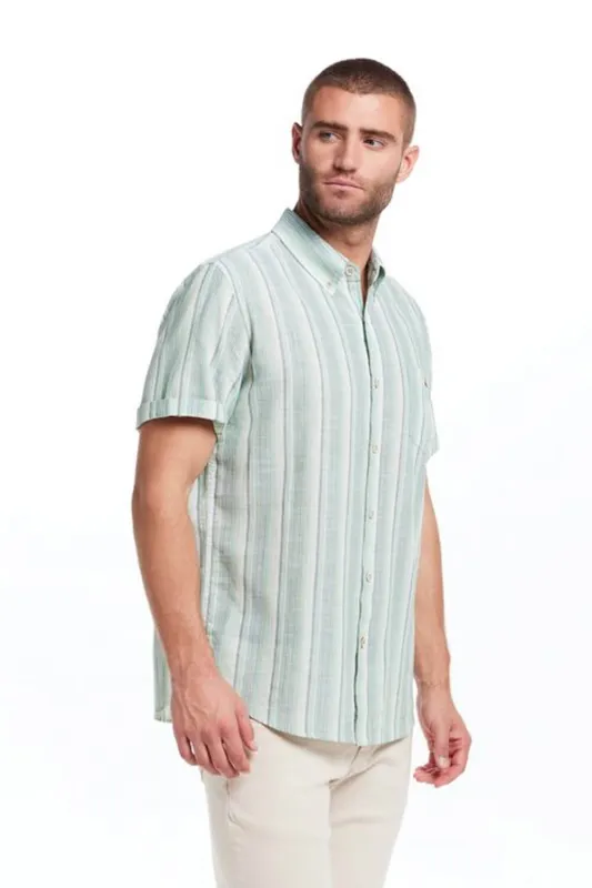 Weatherproof Vintage Cotton Linen Button Up Shirt for Men in Green | S2584462GK-GREEN STRIPE sold by Glik’s