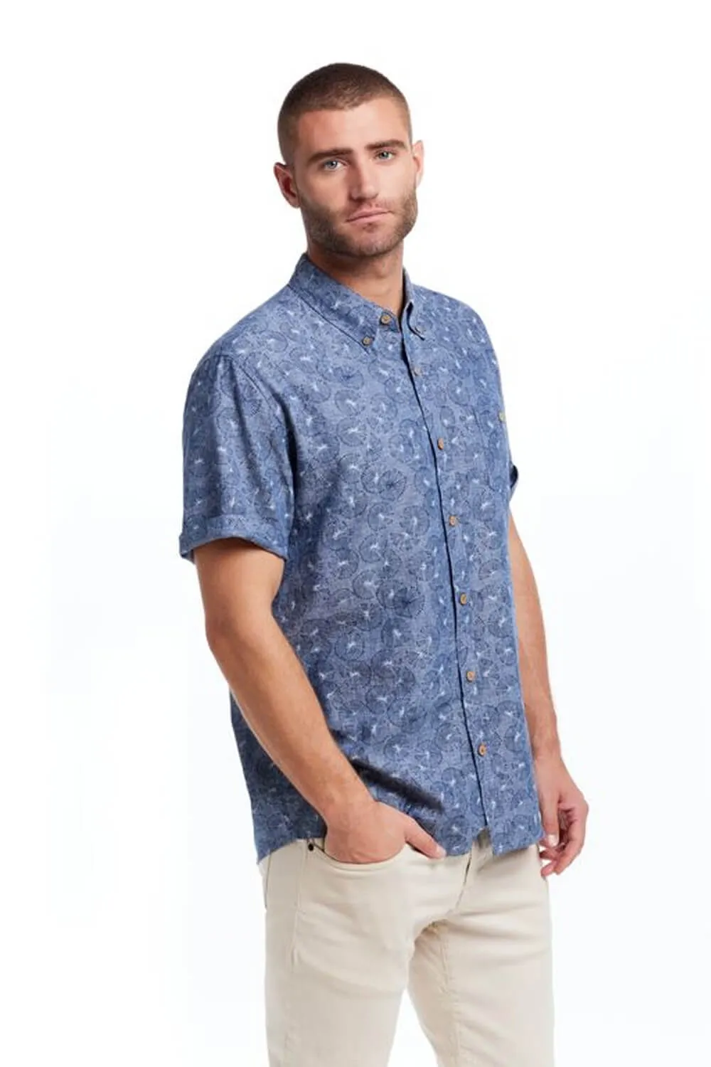 Weatherproof Vintage Washable Linen Button Down Shirt for Men in Ocean Blue | S2584299GK-OCEAN BLUE sold by Glik’s