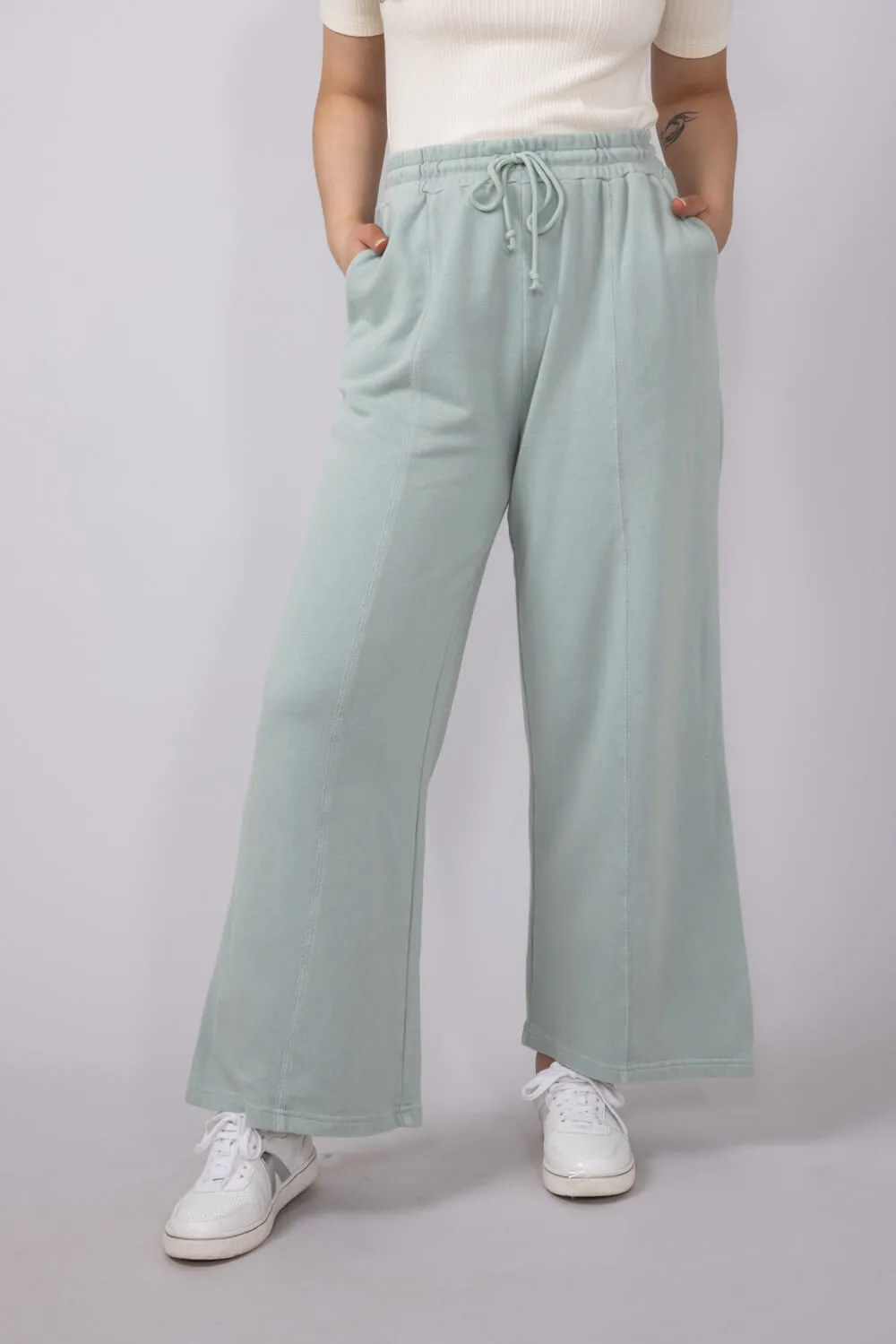 Wide Leg Lounge Pants for Women in Sage | DZ25A428-SAGEGREEN sold by Glik’s product image thumbnail 4