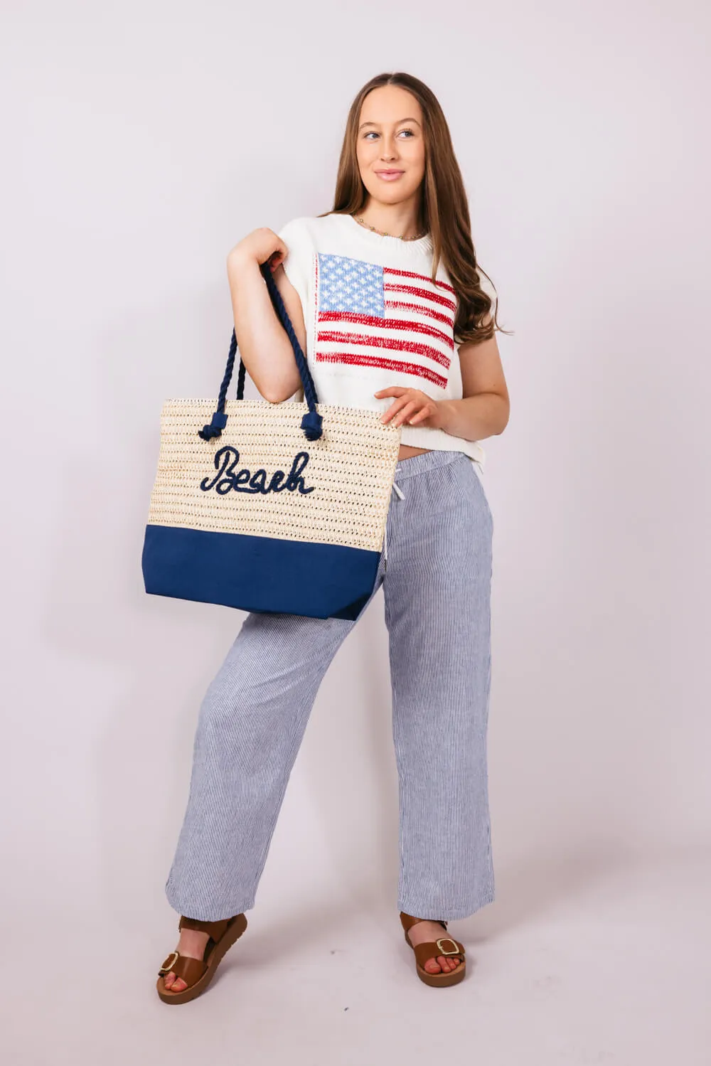 Beach Rope Rattan Tote Bag in Blue | BG0266-NV sold by Glik’s product image thumbnail 3