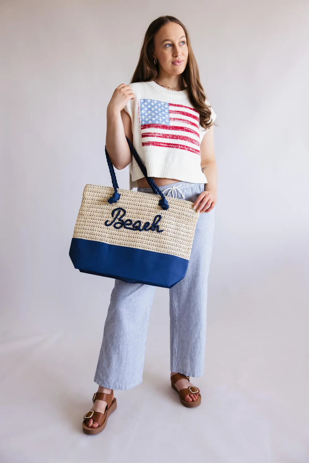 Beach Rope Rattan Tote Bag in Blue | BG0266-NV sold by Glik’s product image thumbnail 2