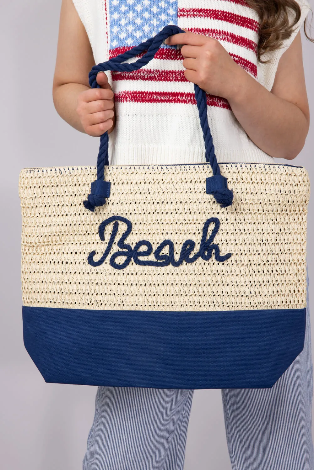 Beach Rope Rattan Tote Bag in Blue | BG0266-NV sold by Glik’s
