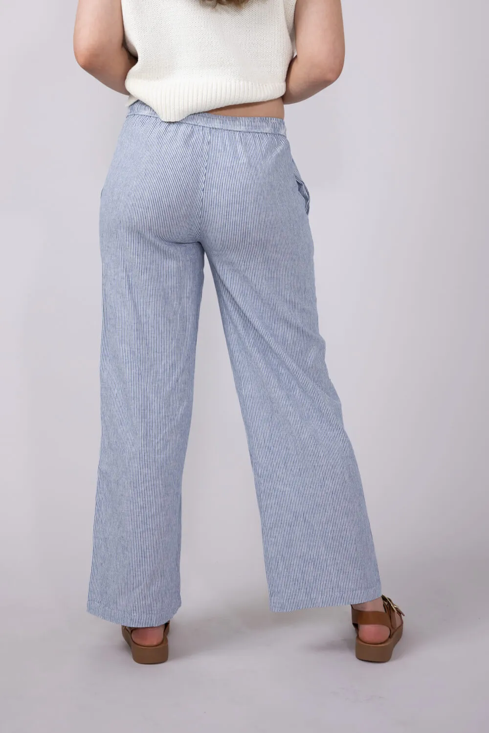 Pinstripe Drawstring Linen Pants for Women in Blue | 42711-INDIGO sold by Glik’s product image thumbnail 2