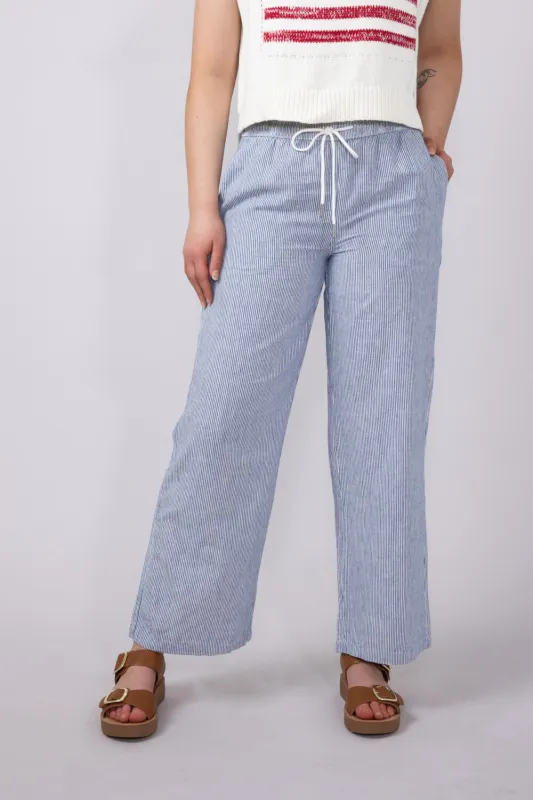 Pinstripe Drawstring Linen Pants for Women in Blue | 42711-INDIGO sold by Glik’s