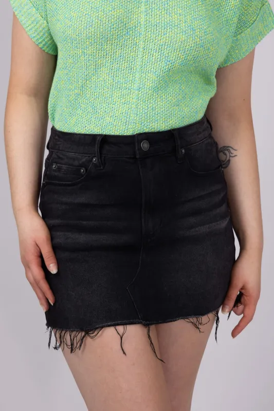 Mica High Rise Raw Hem Denim Mini Skirt for Women | MDP-K3479-A sold by Glik’s