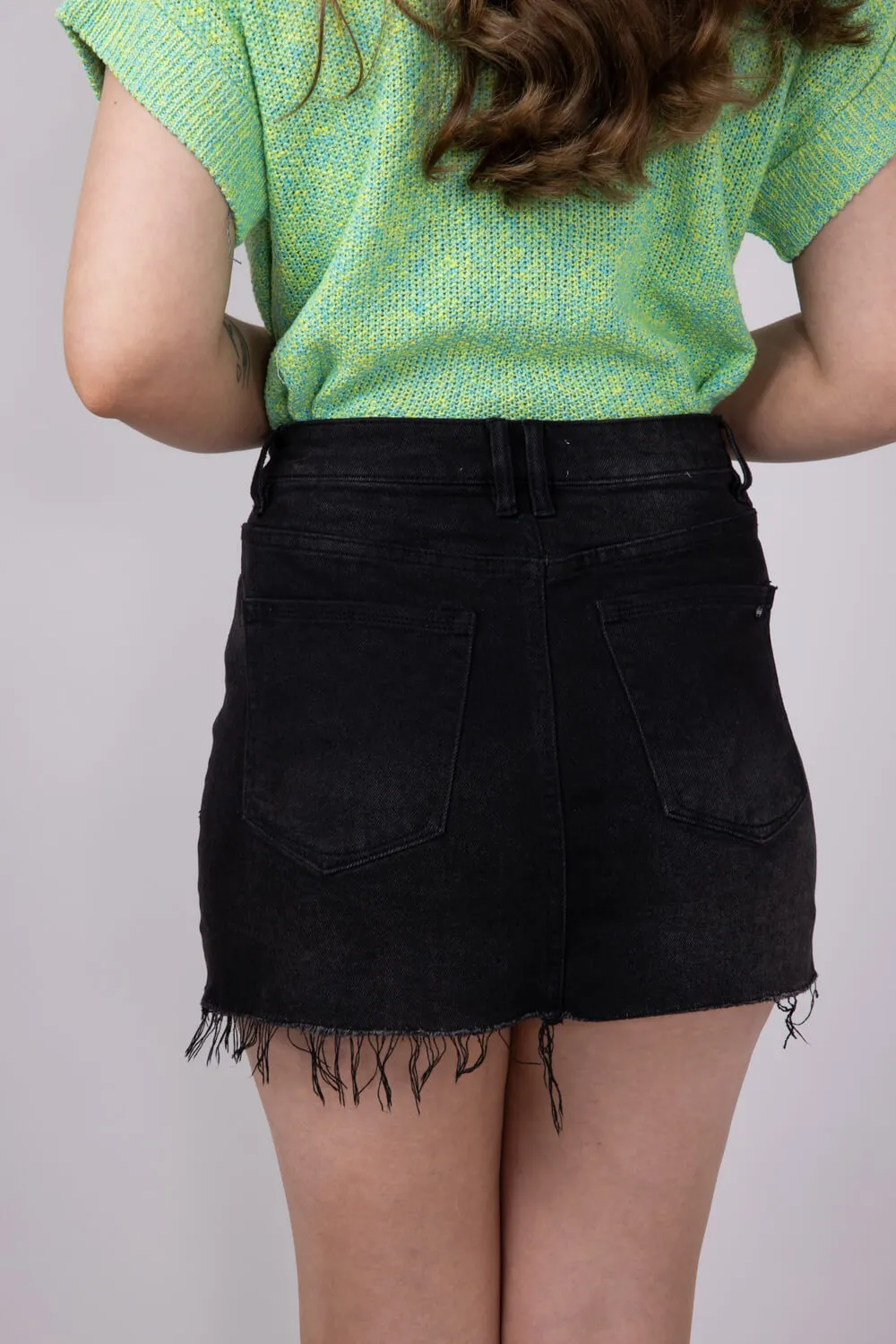 Mica High Rise Raw Hem Denim Mini Skirt for Women | MDP-K3479-A sold by Glik’s product image thumbnail 2