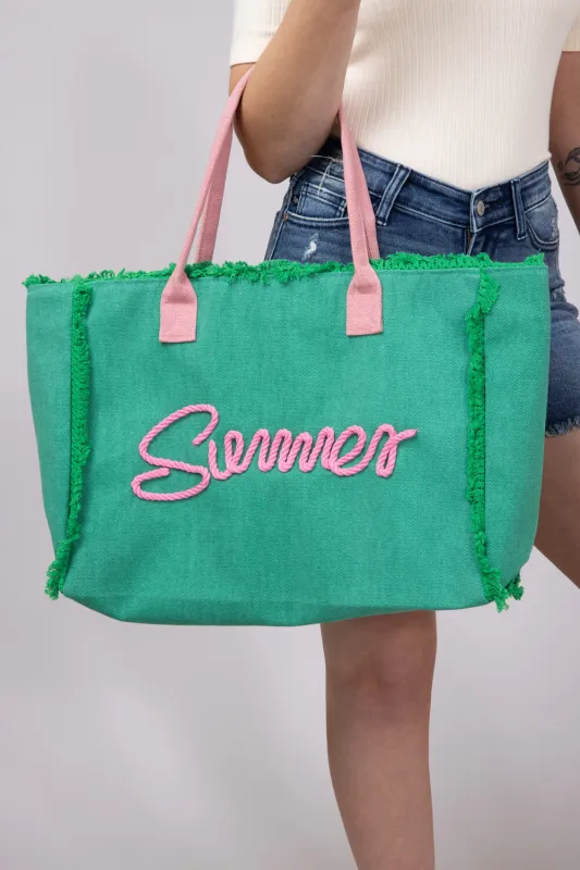 Summer Rope Canvas Tote Bag in Green | BG0204-GN sold by Glik’s