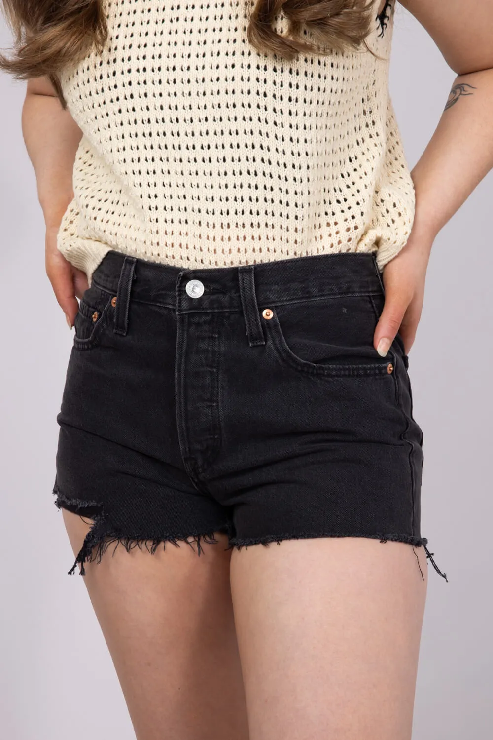Levi’s 501 Original Denim Shorts for Women in Lunar Black | 56327-0112 sold by Glik’s product image thumbnail 4