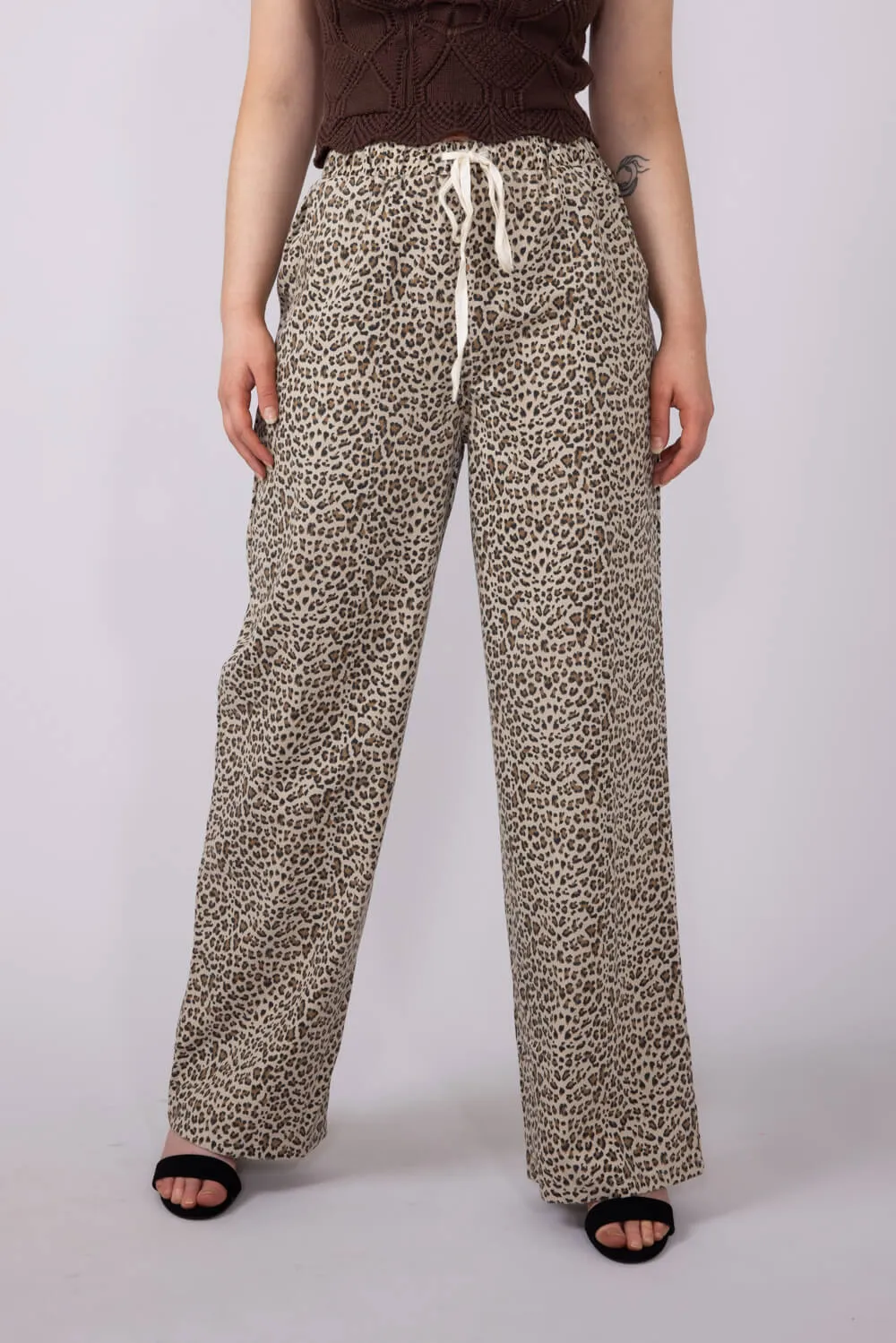 Leopard Print Drawstring Pants for Women in Brown | NP70768-BEIGELEOPARD sold by Glik’s product image thumbnail 3