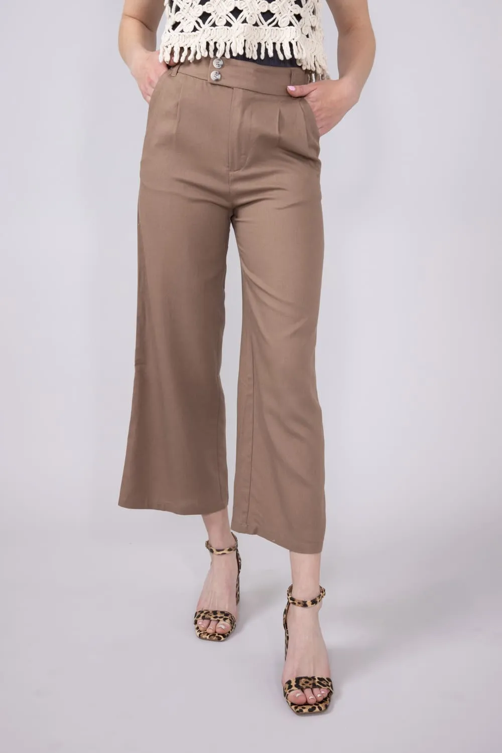 Love Tree Pleated Cropped Trousers for Women in Mocha | 6982PS-MOCHA sold by Glik’s product image thumbnail 3