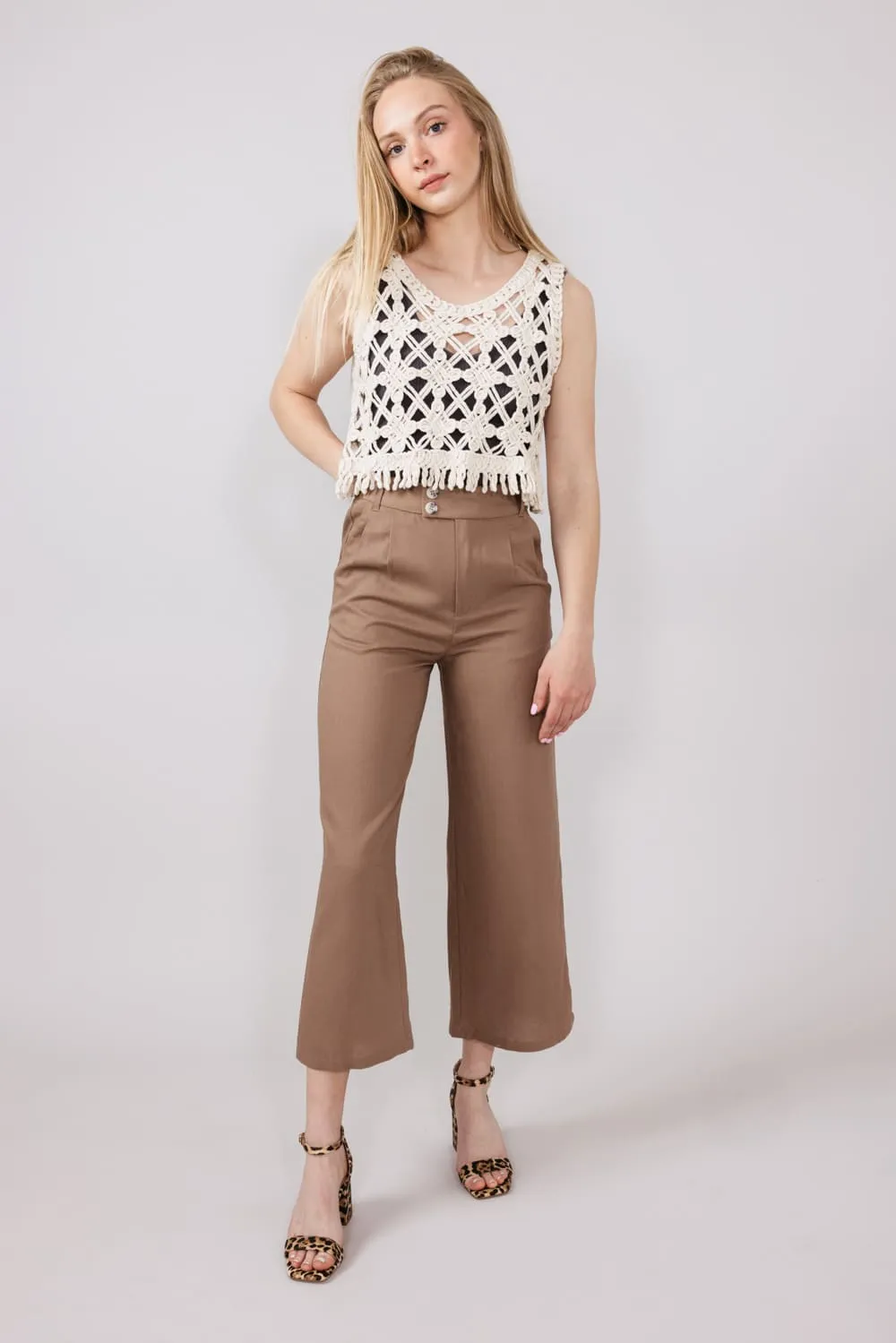 Love Tree Pleated Cropped Trousers for Women in Mocha | 6982PS-MOCHA sold by Glik’s product image thumbnail 2