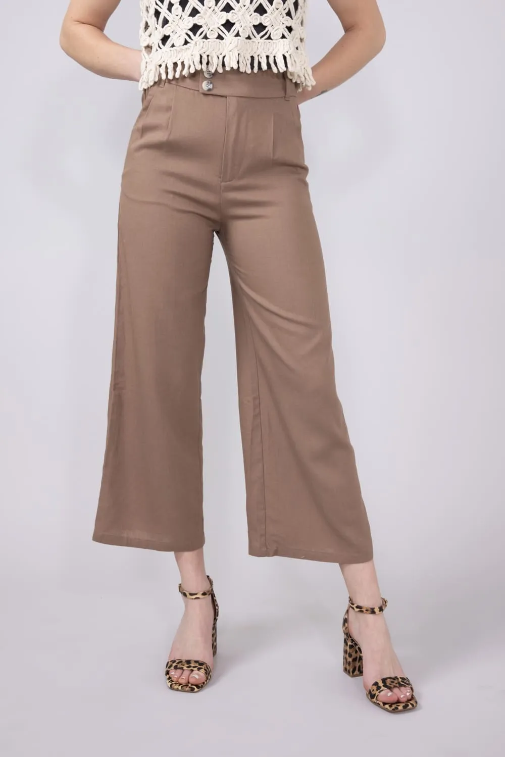 Love Tree Pleated Cropped Trousers for Women in Mocha | 6982PS-MOCHA sold by Glik’s