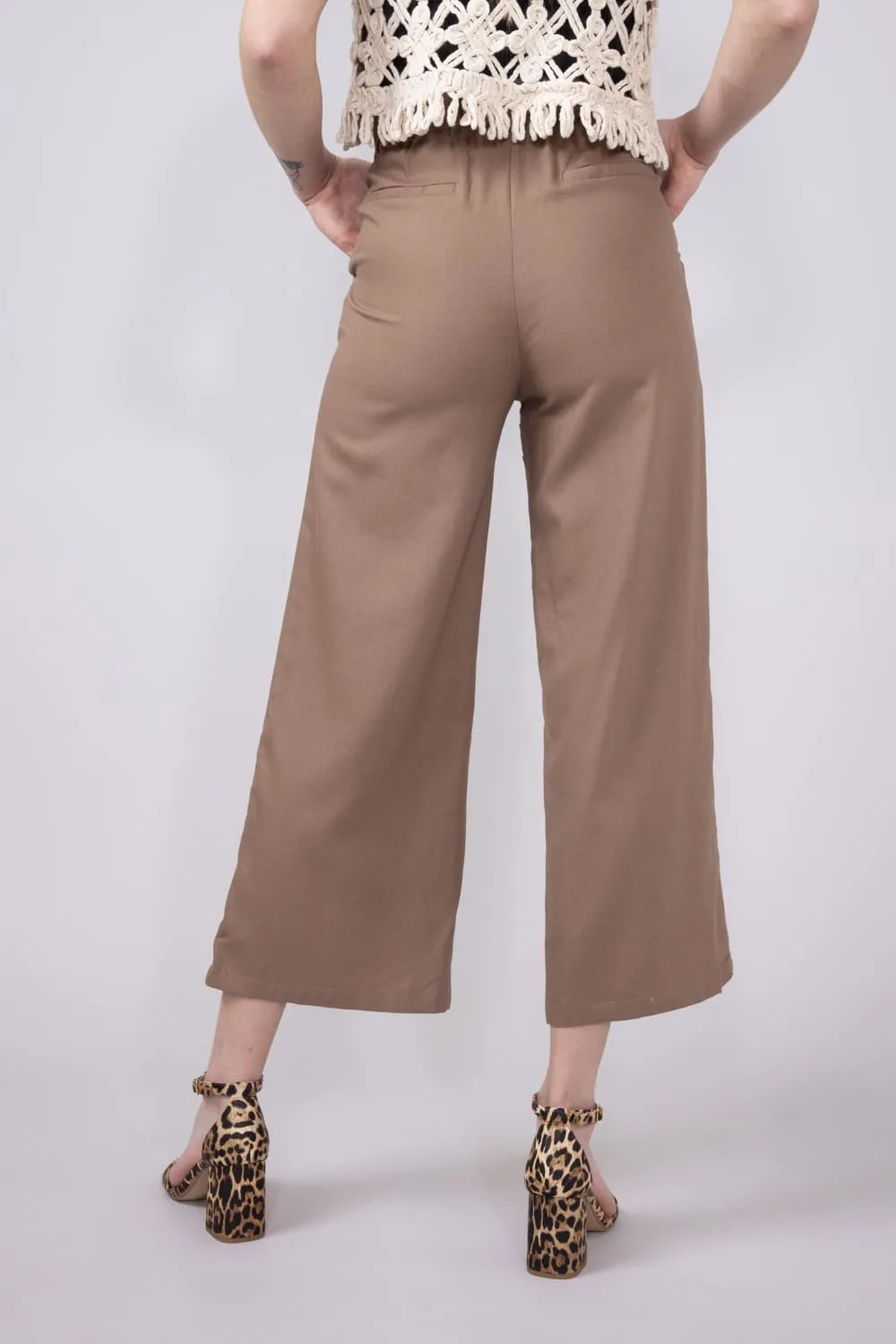 Love Tree Pleated Cropped Trousers for Women in Mocha | 6982PS-MOCHA sold by Glik’s product image thumbnail 4