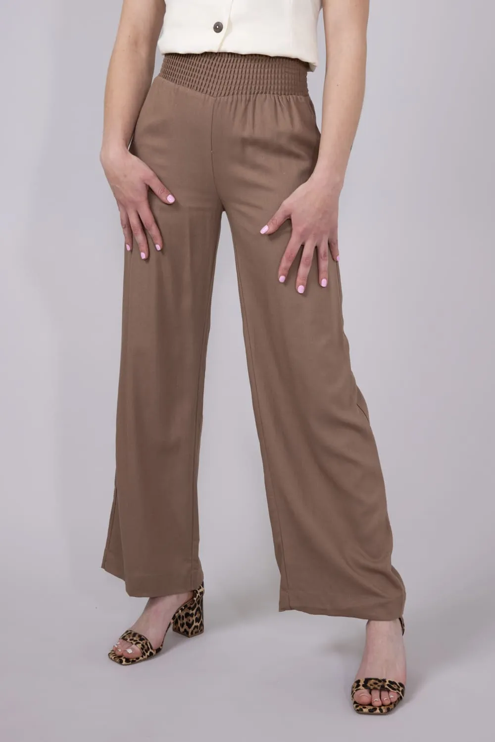 Love Tree Smocked Waist Linen Pants for Women in Mocha | 6987PS-MOCHA sold by Glik’s product image thumbnail 3