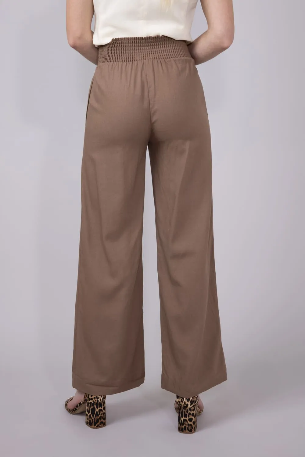Love Tree Smocked Waist Linen Pants for Women in Mocha | 6987PS-MOCHA sold by Glik’s product image thumbnail 4