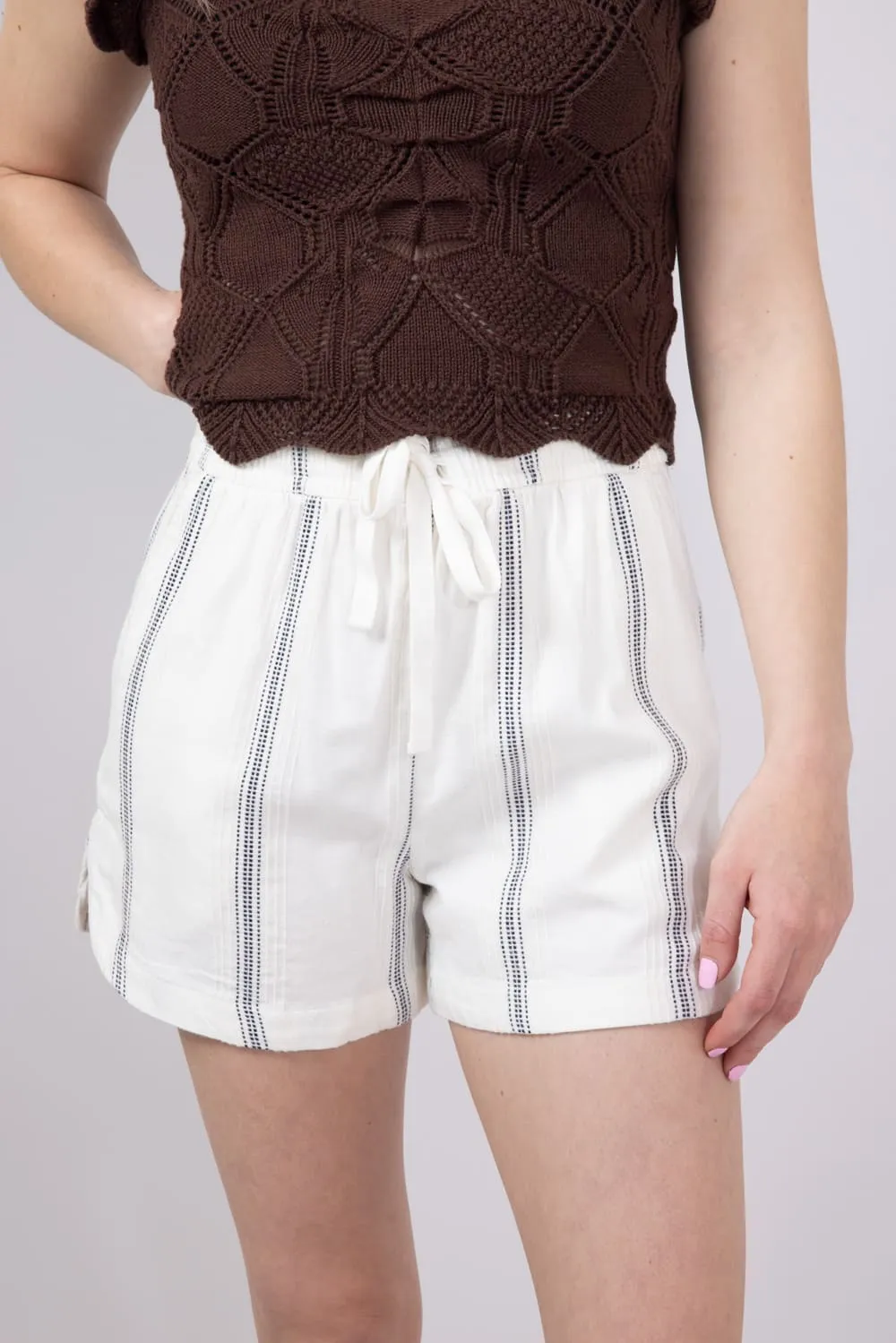 Drawstring Stripe Shorts for Women in Ivory | 42732-IVORY sold by Glik’s
