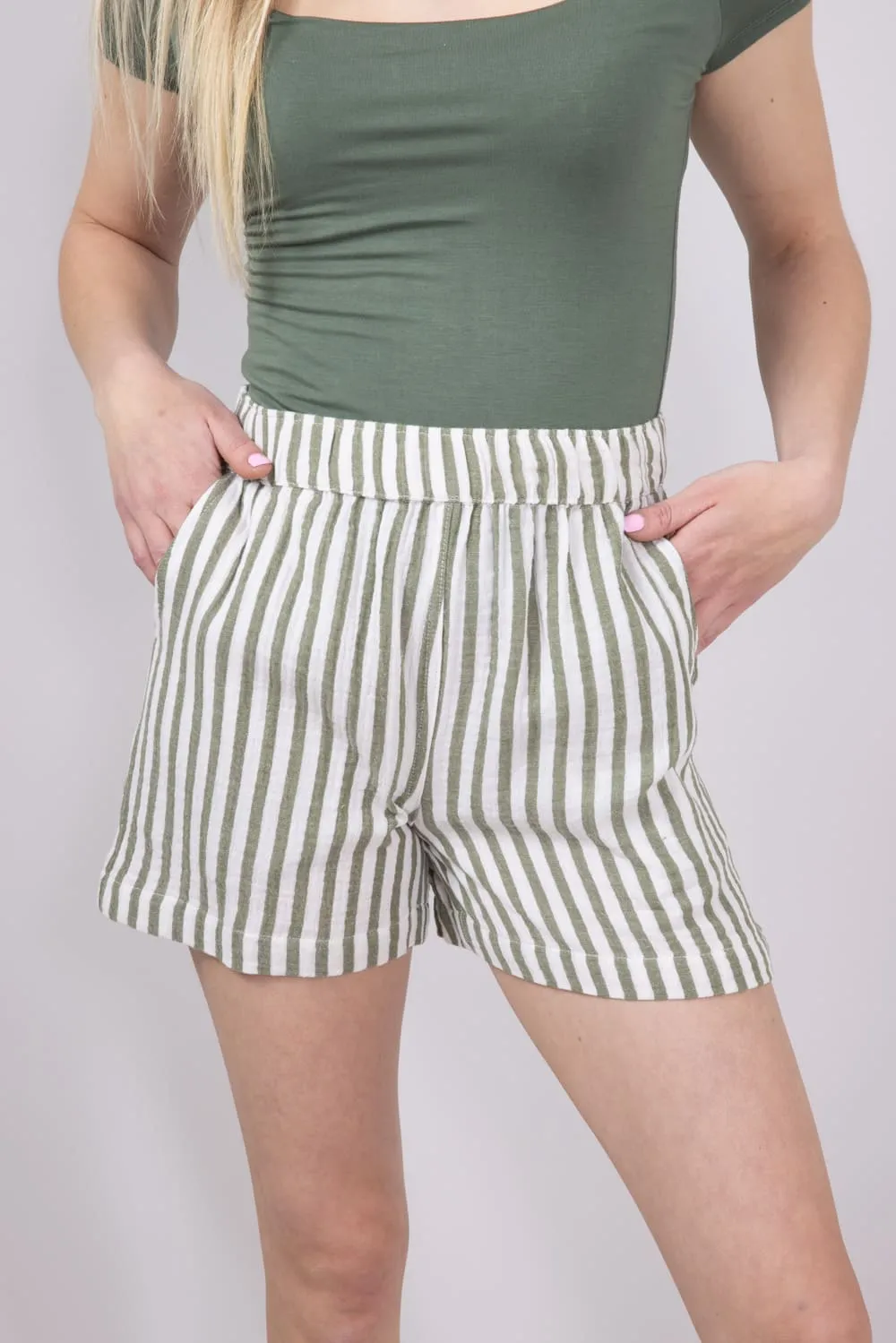 Stripe Boxer Lounge Shorts for Women in Chive | 42725-CHIVE sold by Glik’s product image thumbnail 2