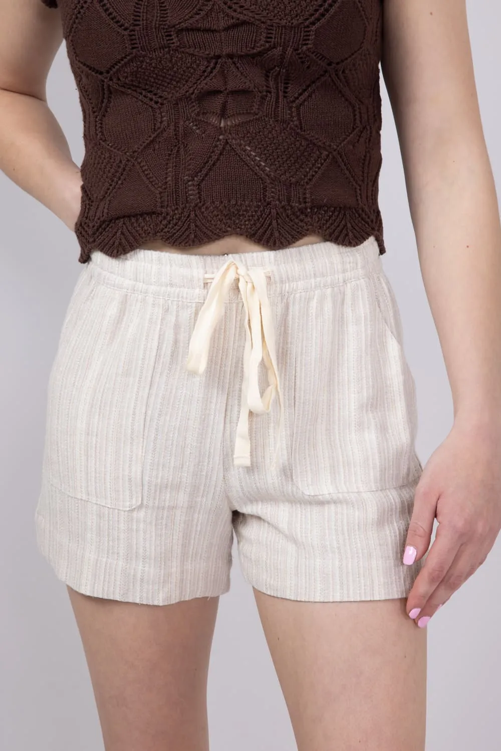 Drawstring Stripe Shorts for Women in Natural | 42735-NATURAL sold by Glik’s